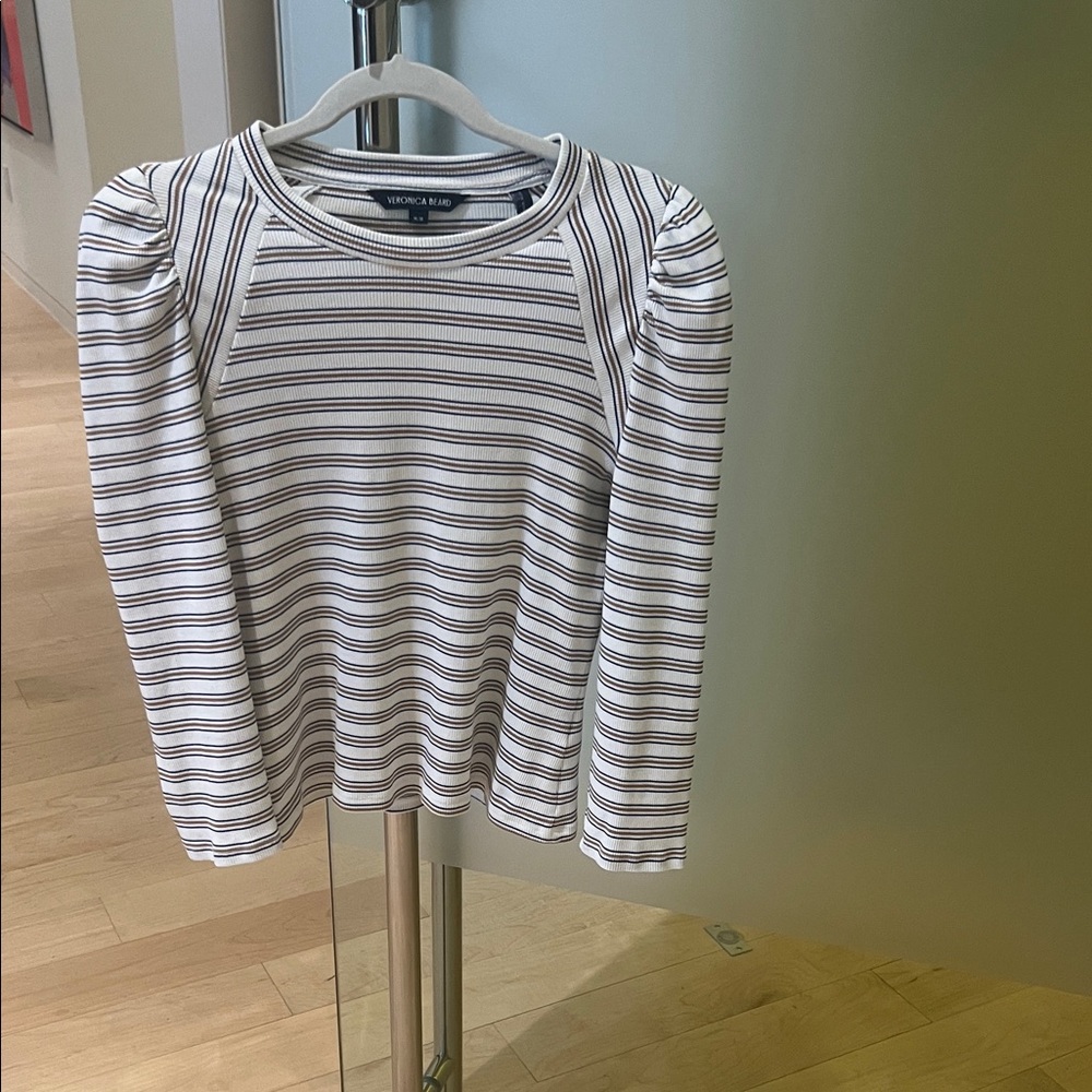 Veronica Beard Cream and Brown Striped Top